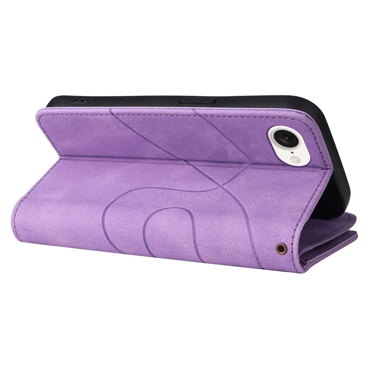 For iPhone 16e Leather Case with Strap Zipper 9 Card Slot Phone Cover Stand - Light Purple