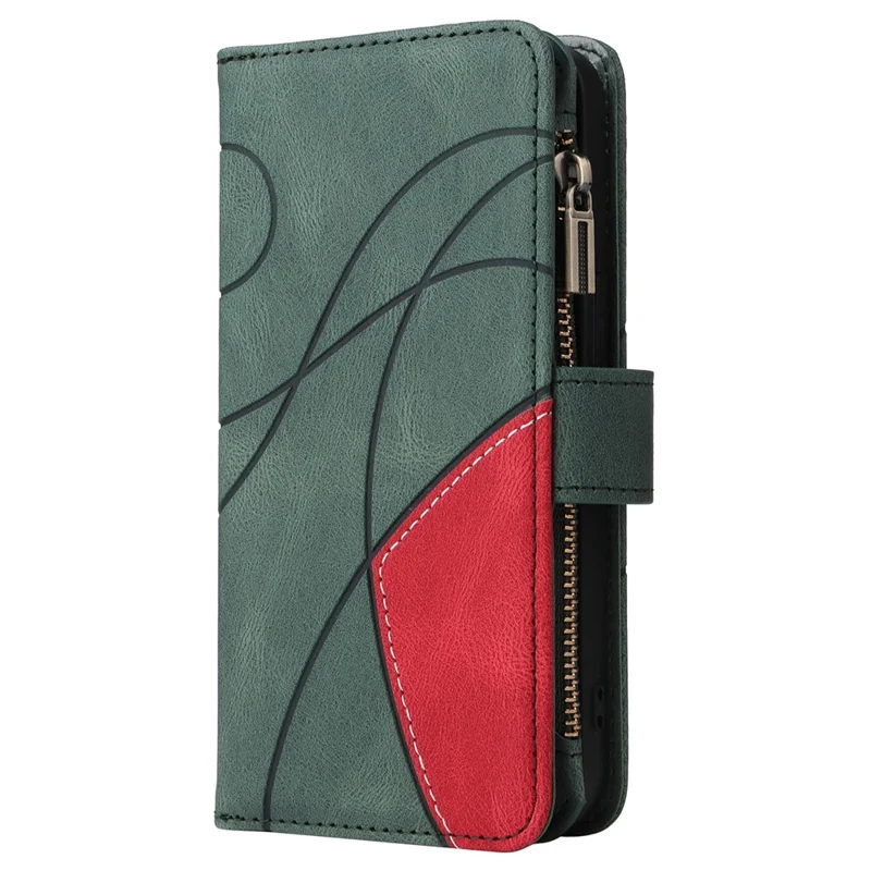 For iPhone 16 Pro Max Leather Case with Strap Zipper 9 Card Slot Phone Cover Stand - Green