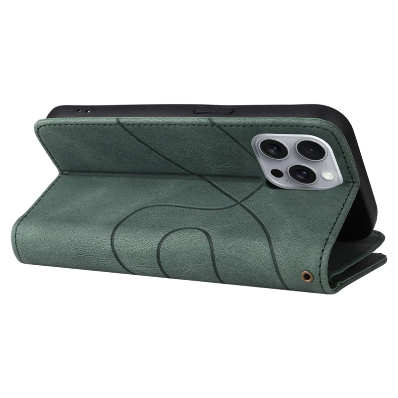 For iPhone 16 Pro Max Leather Case with Strap Zipper 9 Card Slot Phone Cover Stand - Green