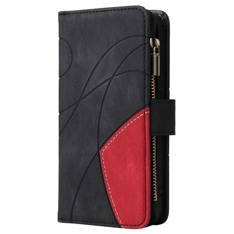 For iPhone 16 Pro Leather Case with Strap Zipper 9 Card Slot Phone Cover Stand - Black