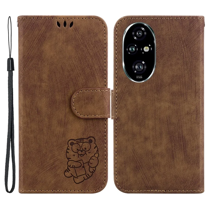 For Honor 200 Pro 5G Wallet Case Cute Tiger Imprint Leather Phone Cover - Braun