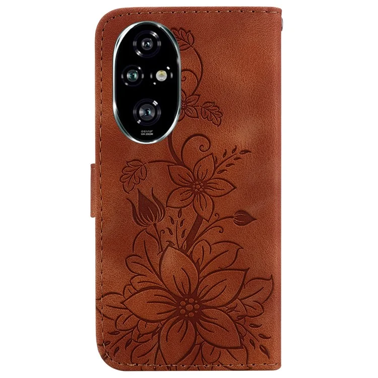 For Honor 200 Pro 5G Funda de Cartera de Teléfono con Estampado de Lirio de Cuero Sintético - Marrón