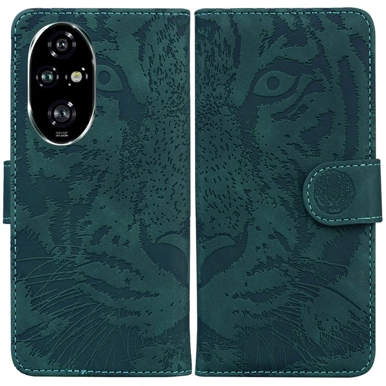 For Honor 200 Pro 5G Shockproof Case Tiger Imprint Leather Wallet Phone Cover - Green