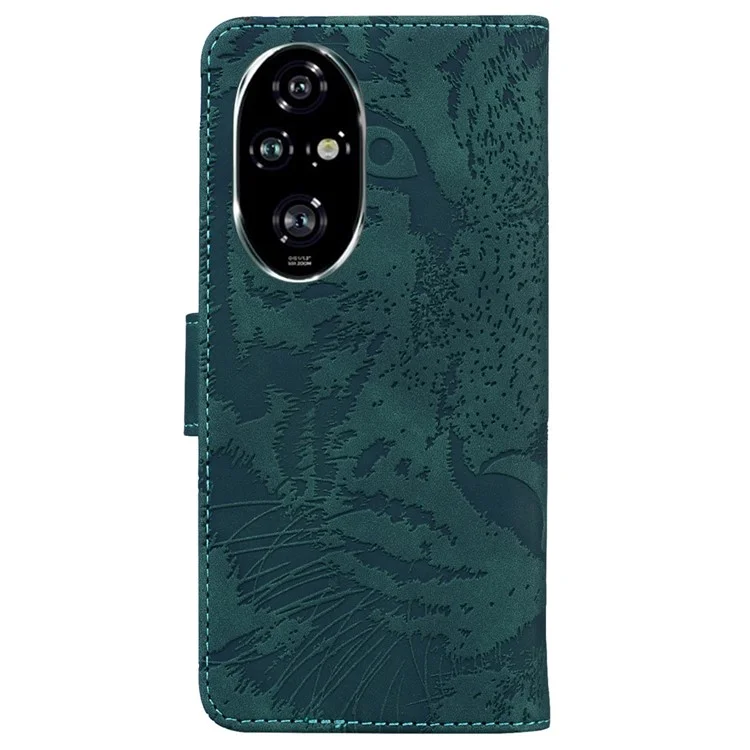 For Honor 200 Pro 5G Shockproof Case Tiger Imprint Leather Wallet Phone Cover - Green
