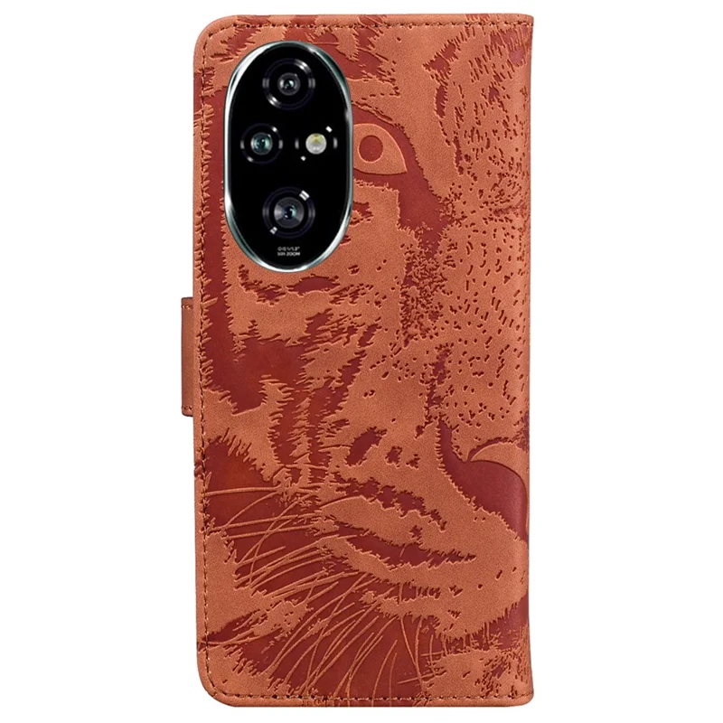 For Honor 200 Pro 5G Shockproof Case Tiger Imprint Leather Wallet Phone Cover - Brown