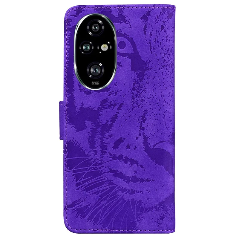 For Honor 200 Pro 5G Shockproof Case Tiger Imprint Leather Wallet Phone Cover - Purple
