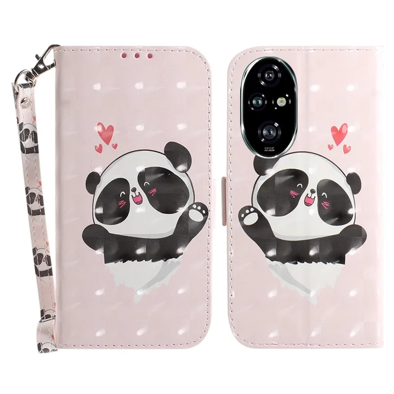 For Honor 200 Pro 5G Case Pattern Print PU Leather Wallet Phone Cover - Love Heart Panda