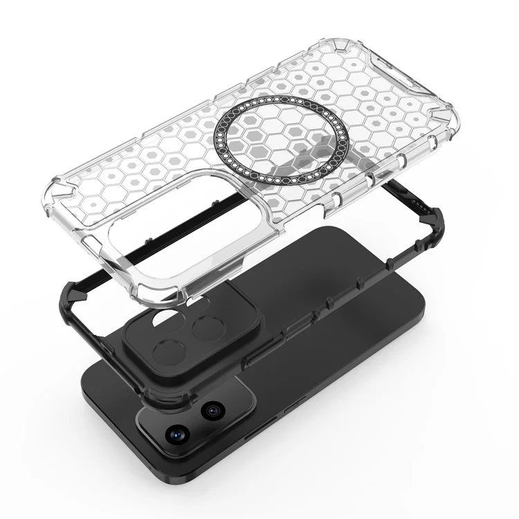 For Honor 200 Lite Coque Magnétique Honeycomb TPU+PC - Transparent