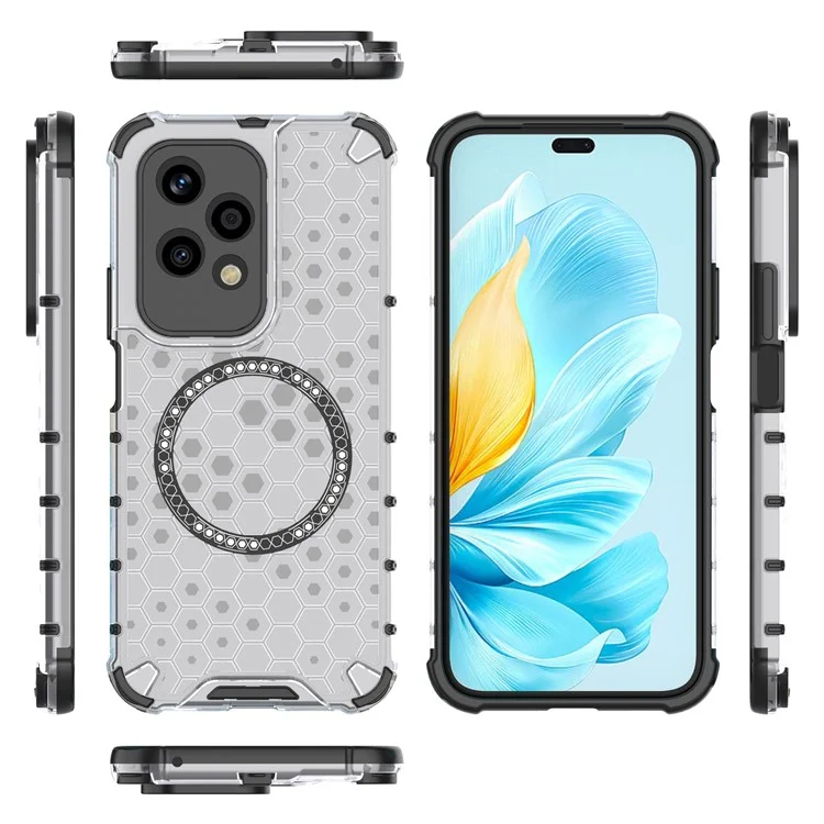 For Honor 200 Lite Coque Magnétique Honeycomb TPU+PC - Transparent