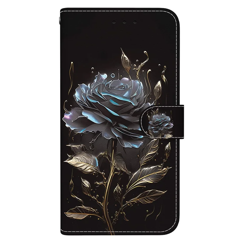 For Honor 200 Lite Stand Case Pattern Print Leather Wallet Phone Cover - Black Rose