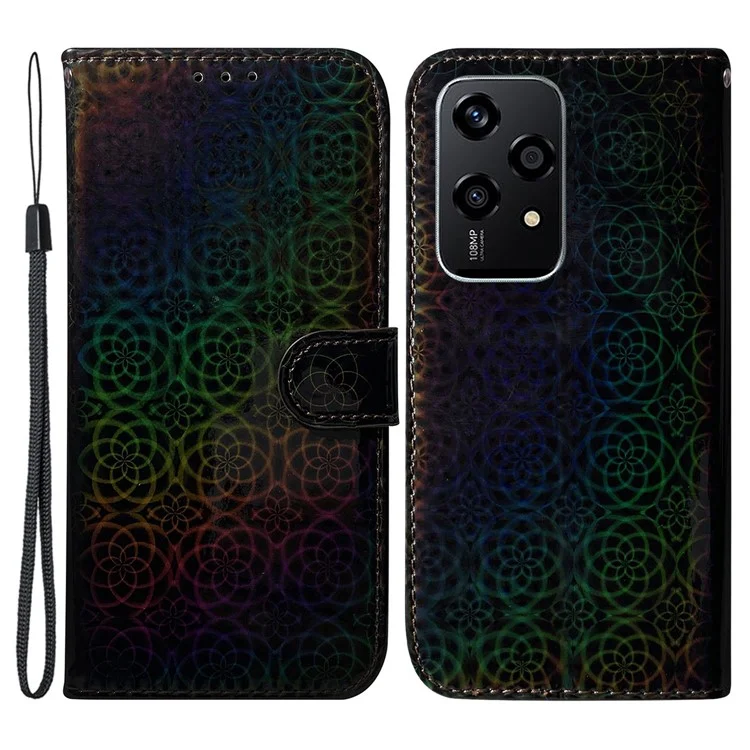 Capa protetora de telefone de couro PU com flor cintilante For Honor 200 Lite Stand - Preto