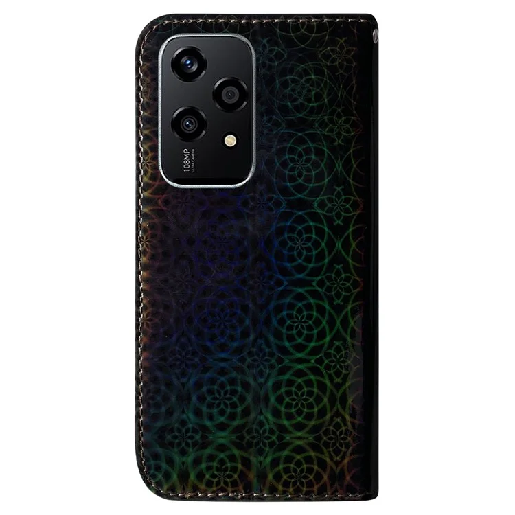 Capa protetora de telefone de couro PU com flor cintilante For Honor 200 Lite Stand - Preto