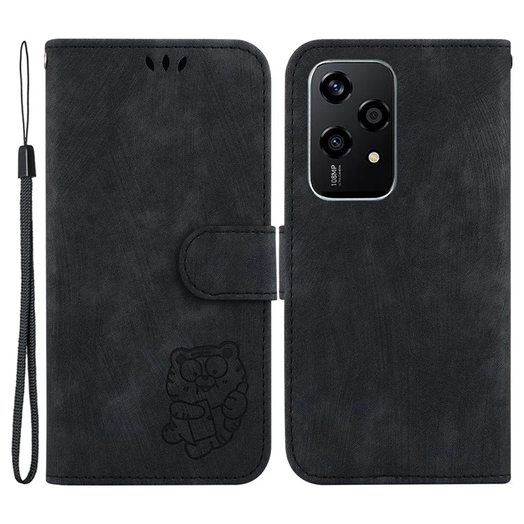 For Honor 200 Lite Case Cute Tiger Imprint Leather Phone Cover with Wallet - Schwarz