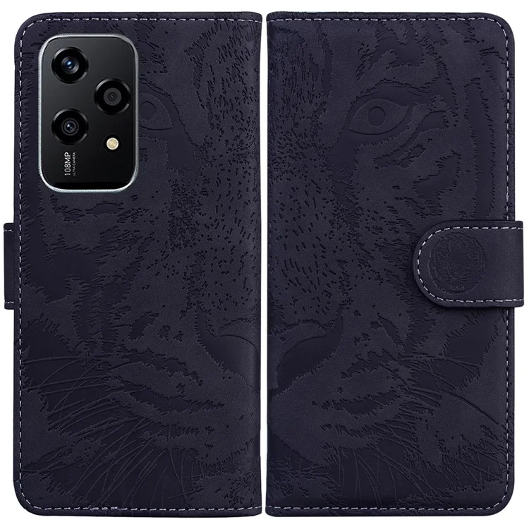 For Honor 200 Lite Wallet Case Tiger Imprint Leather Shockproof Phone Cover - Schwarz