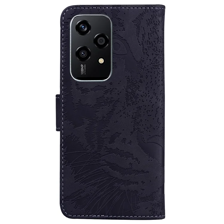 For Honor 200 Lite Wallet Case Tiger Imprint Leather Shockproof Phone Cover - Schwarz