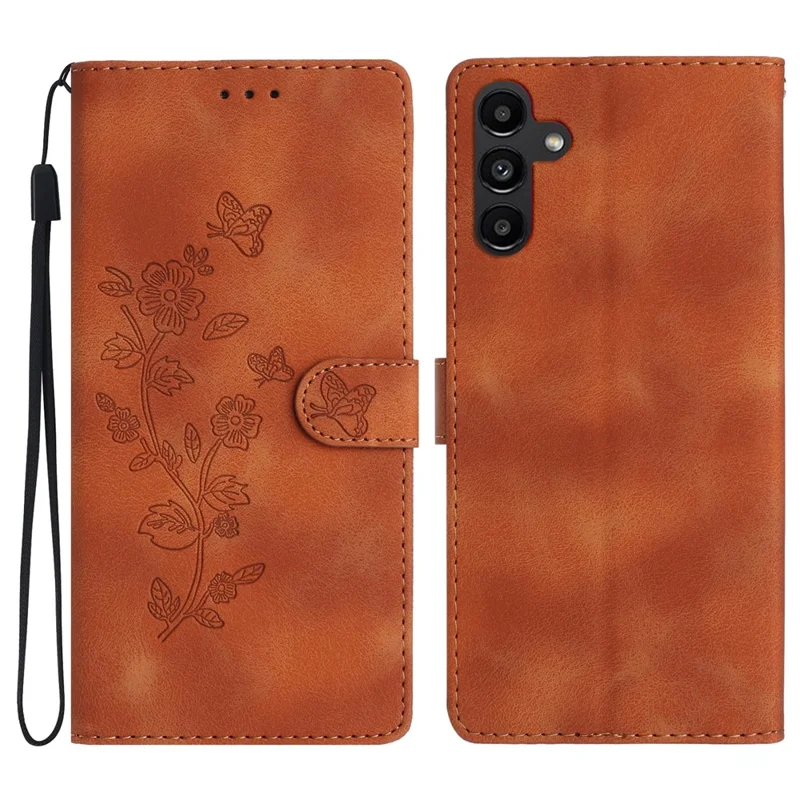 For Samsung Galaxy S24 FE Case PU Leather Flower Imprinted Wallet Protective Cover - Brown