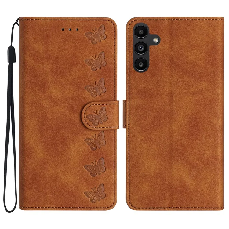 Para Samsung Galaxy S24 FE Case Wallet PU Leather Phone Cover Butterfly Imprinted - Marrom
