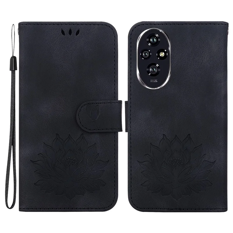 For Honor 200 5G Wallet Case Lotus Imprint Leather Stand Phone Cover - Black