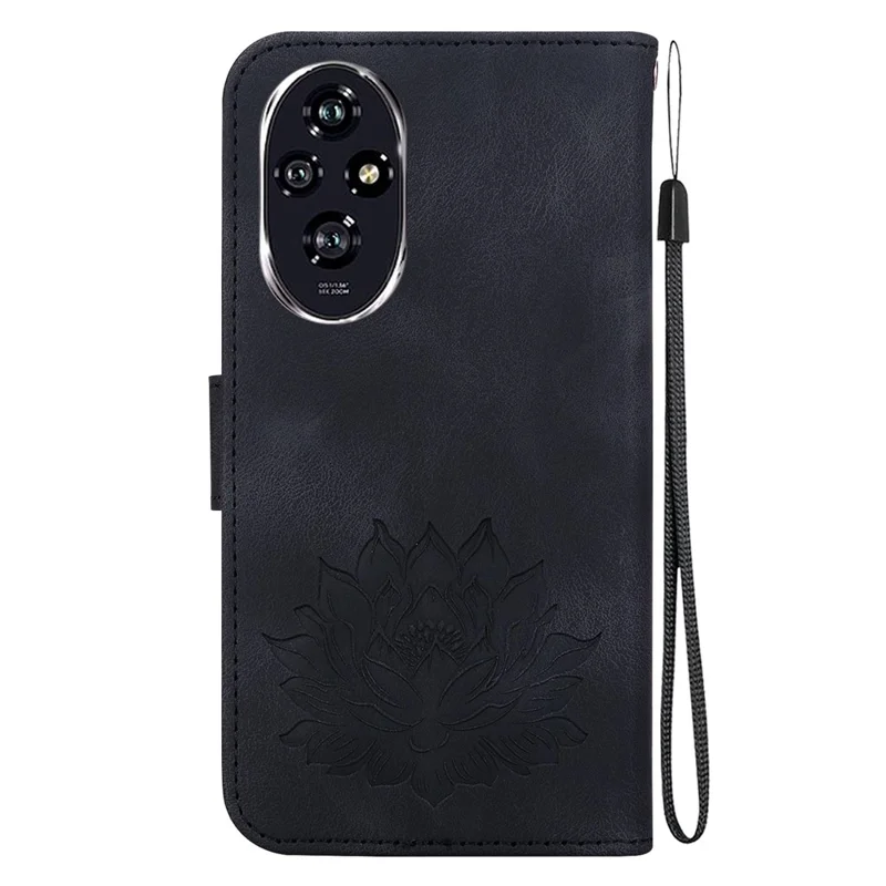 For Honor 200 5G Wallet Case Lotus Imprint Leather Stand Phone Cover - Black