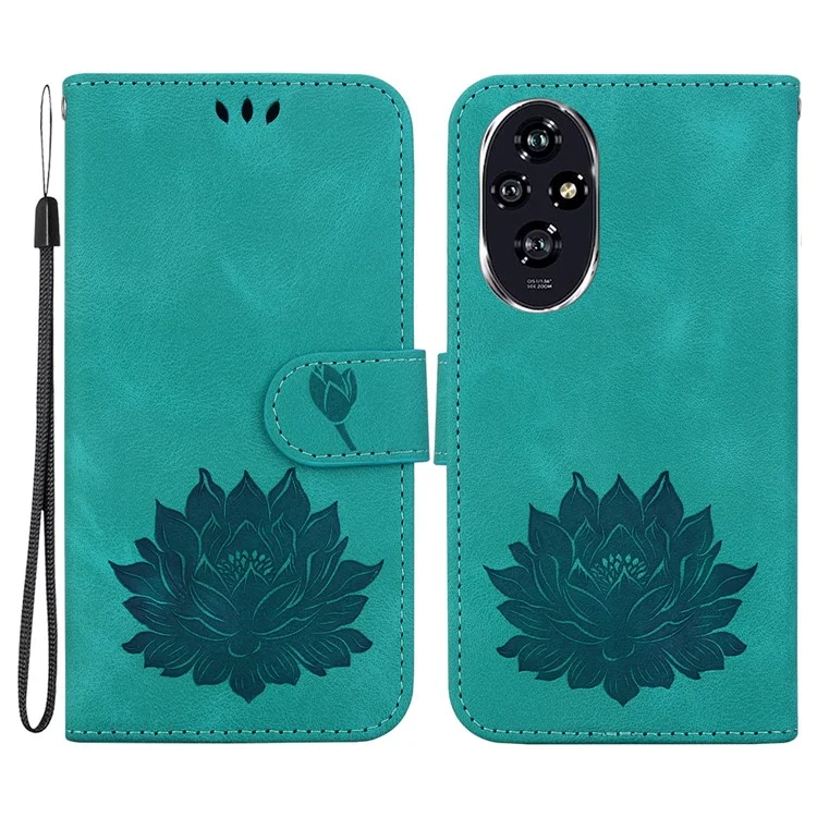 For Honor 200 5G Wallet Case Lotus Imprint Leather Stand Phone Cover - Green