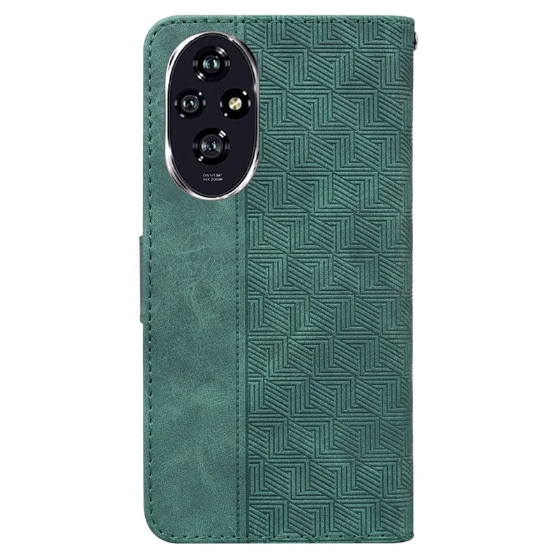 For Honor 200 5G Leather Case Geometry Imprint Wallet Phone Cover with Strap - Green