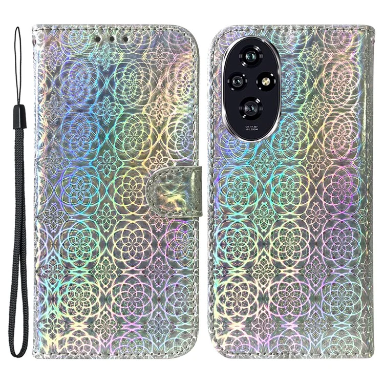 For Honor 200 5G Stand Case Dazzling Flower Protective PU Leather Phone Cover - Grau