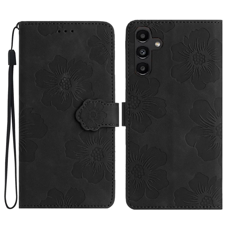 For Samsung Galaxy S24 FE Case Leather Floral Imprinted Flip Stand Phone Cover - Black