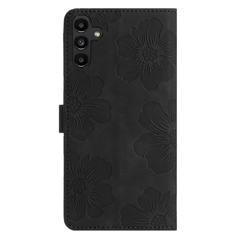 For Samsung Galaxy S24 FE Case Leather Floral Imprinted Flip Stand Phone Cover - Black