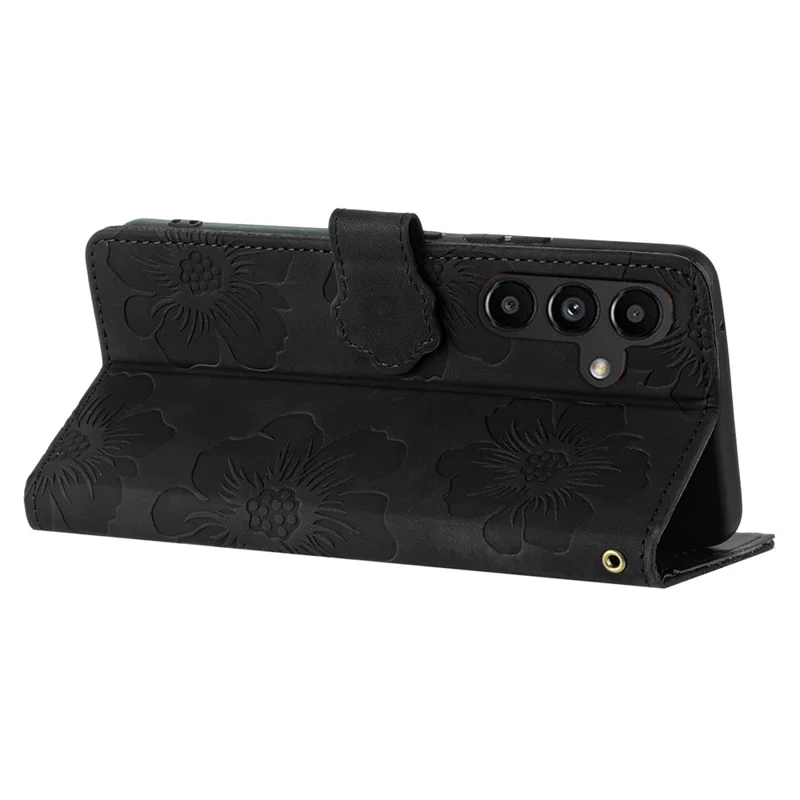 For Samsung Galaxy S24 FE Case Leather Floral Imprinted Flip Stand Phone Cover - Black