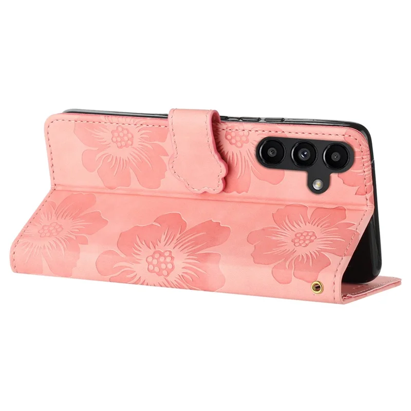 For Samsung Galaxy S24 FE Case Leather Floral Imprinted Flip Stand Phone Cover - Pink
