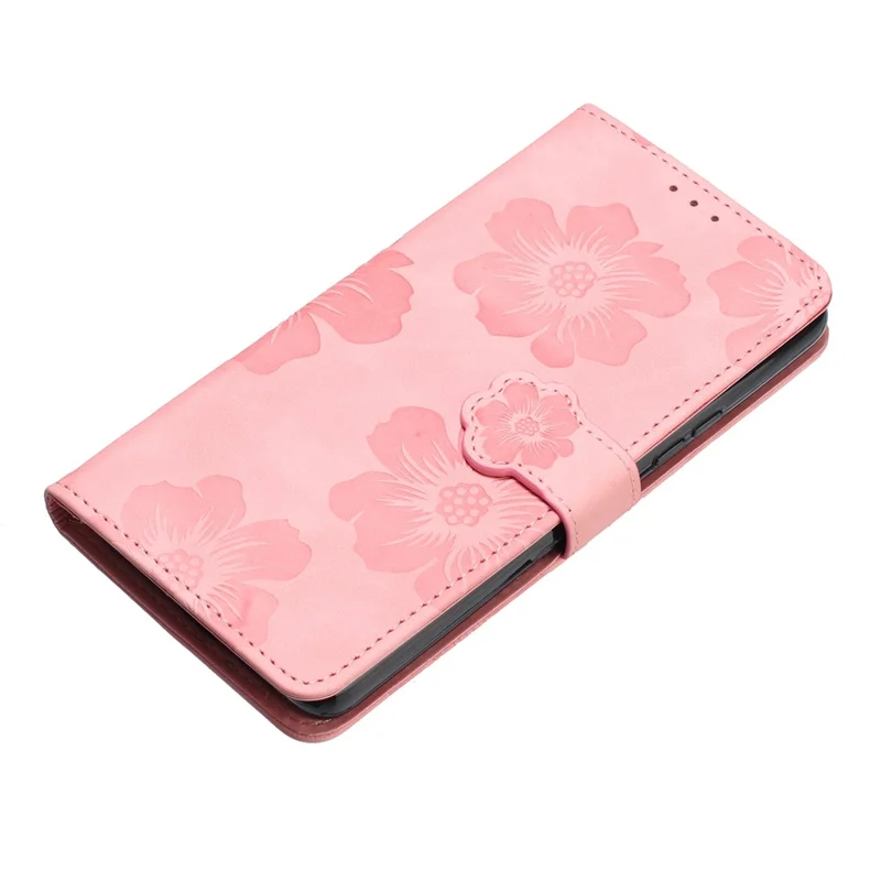 For Samsung Galaxy S24 FE Case Leather Floral Imprinted Flip Stand Phone Cover - Pink