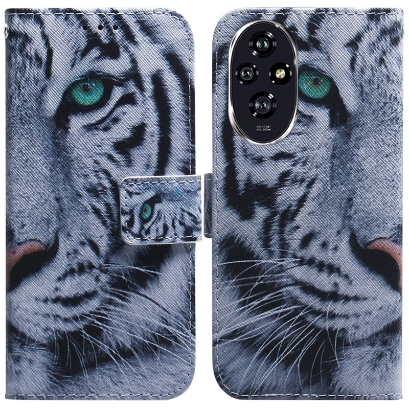 For Honor 200 5G Carteira Caso Telefone Padrão Impressão Anti-Drop PU Leather Flip Stand Cover - Tigre