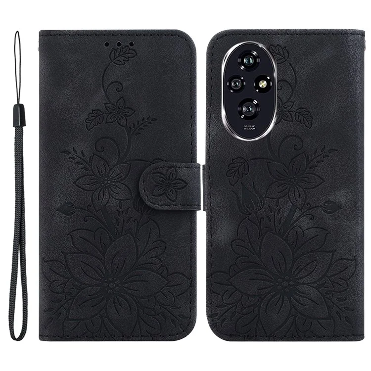 For Honor 200 5G Wallet Case Lily Imprint Leather Stand Phone Cover - Preto