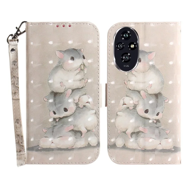 For Honor 200 5G Case Pattern Print PU Leather Wallet Stand Phone Cover - Stacking Squirrels