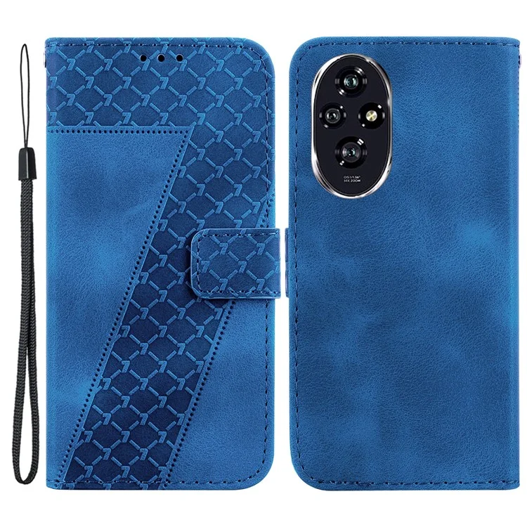 For Honor 200 5G Stand Case Pattern Imprint Leather Wallet Phone Cover with Strap - Blu scuro