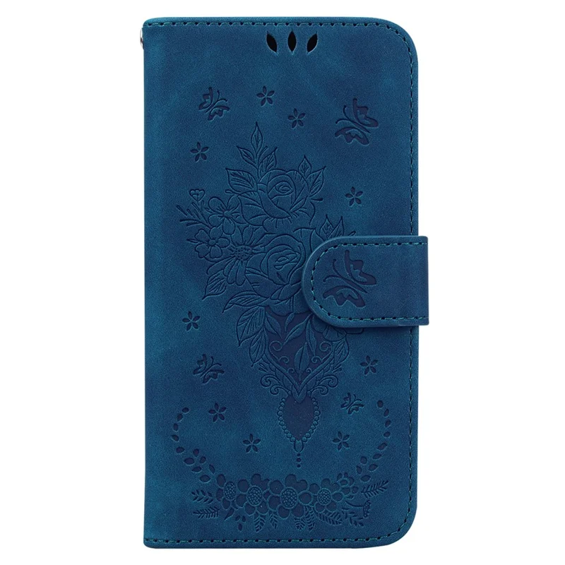 Pour Honor 200 5G Stand Case Butterfly Rose Imprint Leather Wallet Phone Cover - Bleu