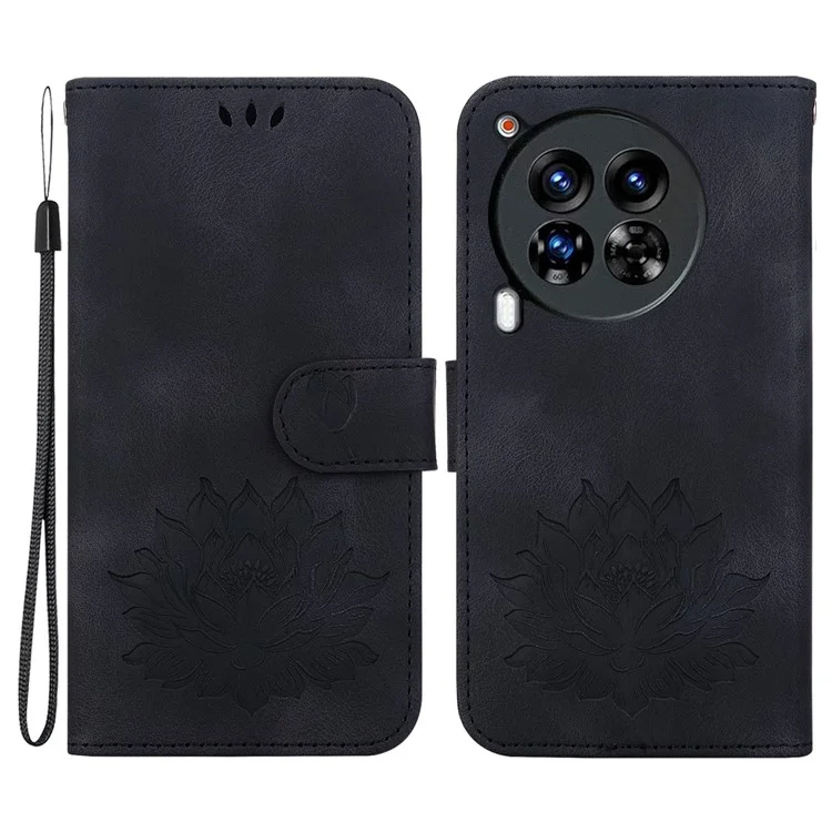 Para TECNO Camon 30 Premier 5G Case Lotus Imprint Leather Wallet Phone Cover com Suporte - Preto