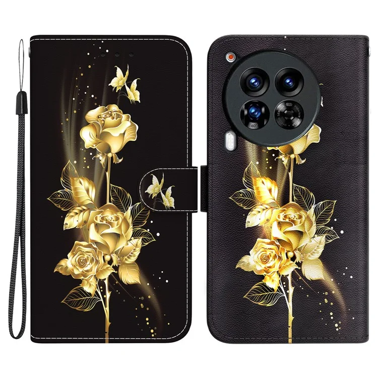 Für TECNO Camon 30 Premier 5G Stand Wallet Case Pattern Print Leather Phone Cover - Gold Butterfly Rose