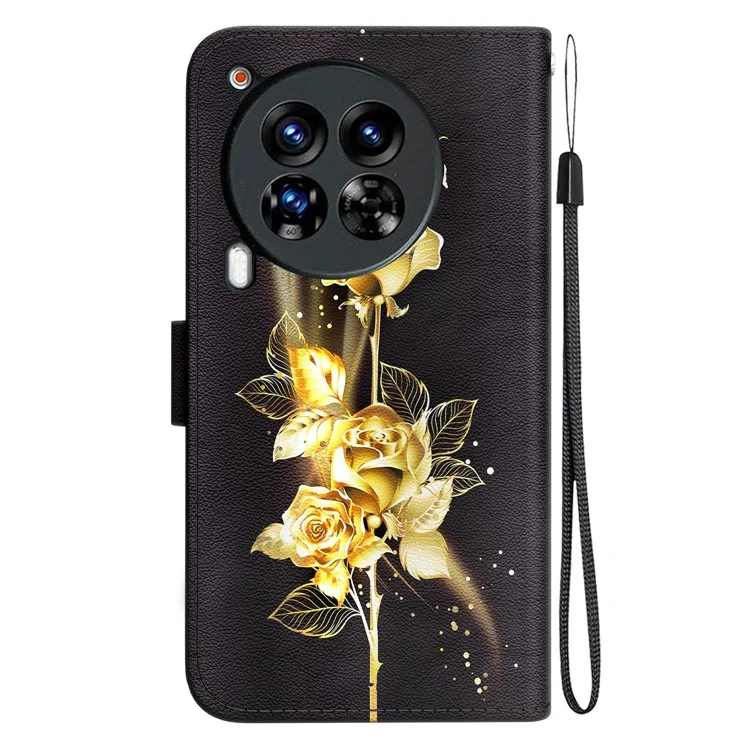 Für TECNO Camon 30 Premier 5G Stand Wallet Case Pattern Print Leather Phone Cover - Gold Butterfly Rose