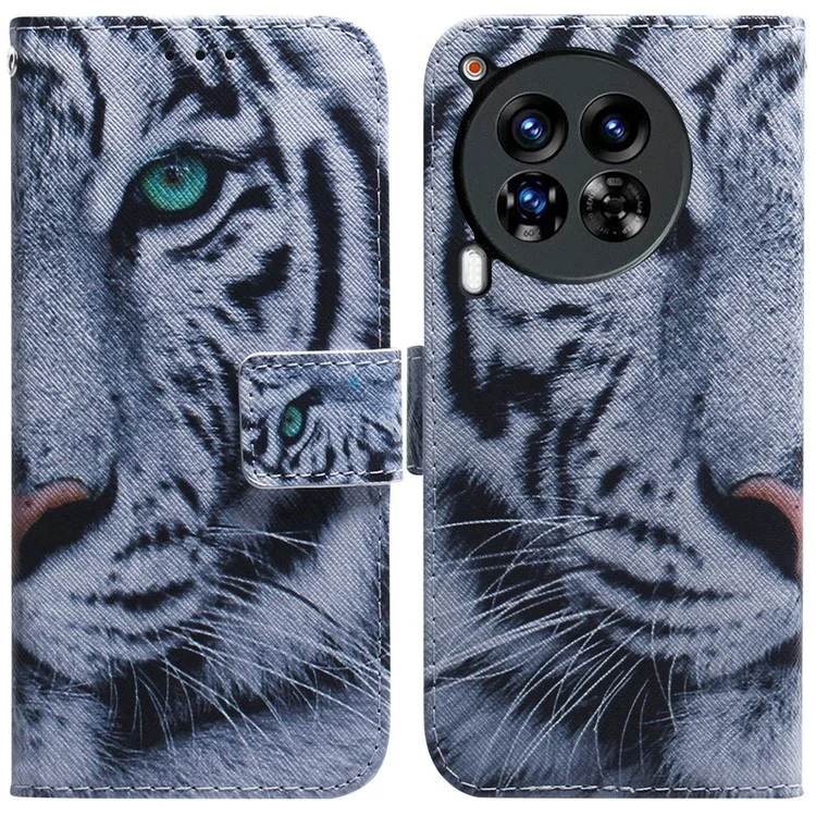 Für TECNO Camon 30 Premier 5G Handyhülle Muster Druck Anti-Drop PU-Leder Flip Wallet Hülle - Tiger