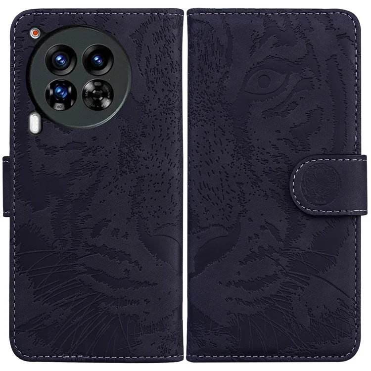 Für TECNO Camon 30 Premier 5G Wallet Case Tiger Prägung Leder Schutzhülle - Schwarz