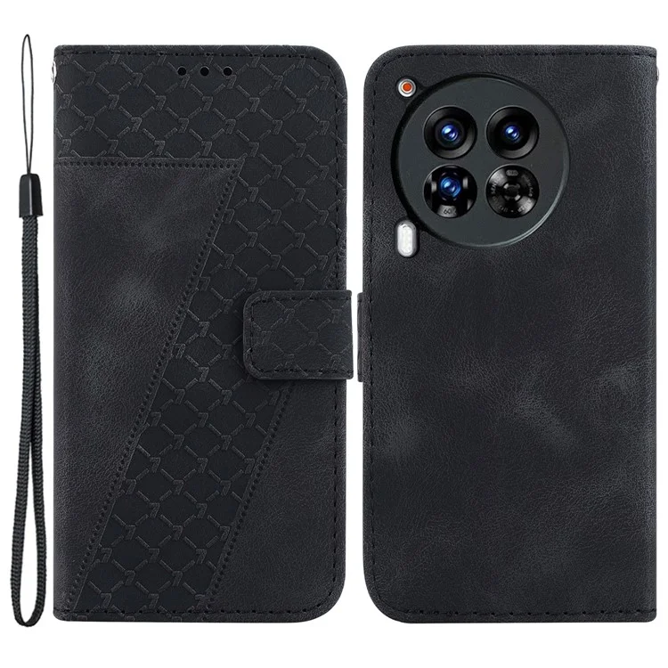 Für TECNO Camon 30 Premier 5G Wallet Case Muster Prägung Leder Standfunktion Telefonhülle - Schwarz
