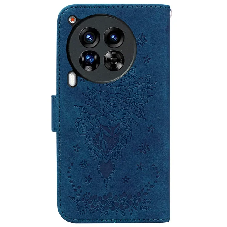 Für TECNO Camon 30 Premier 5G Stand Case Butterfly Rose Imprint Leder Geldbörse Handyhülle - Blau
