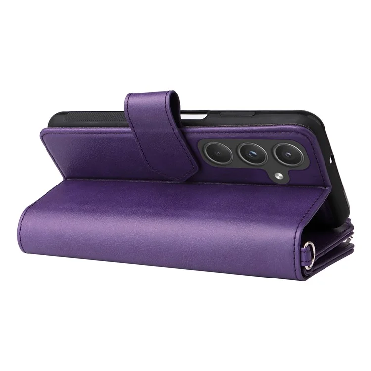 For Samsung Galaxy A55 5G Magnetic Leather Case Mobile Cover with Detachable Zipper Wallet Strap - Purple