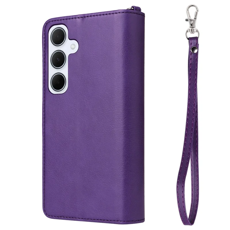 For Samsung Galaxy A35 5G Magnetic Leather Case Mobile Cover with Detachable Zipper Wallet Strap - Purple
