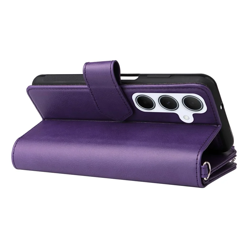 For Samsung Galaxy A35 5G Magnetic Leather Case Mobile Cover with Detachable Zipper Wallet Strap - Purple