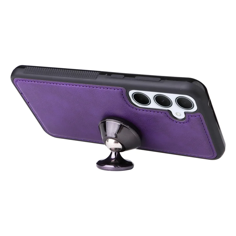 For Samsung Galaxy A35 5G Magnetic Leather Case Mobile Cover with Detachable Zipper Wallet Strap - Purple