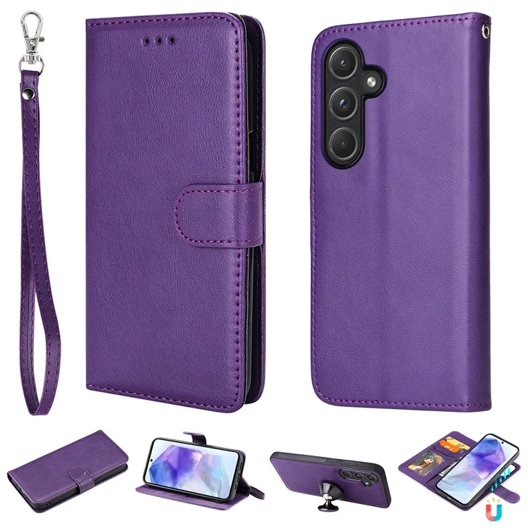 KT Lederreihe-3 für Samsung Galaxy A55 5G Hülle PU-Leder Abnehmbare Flip Wallet Phone Cover - Lila