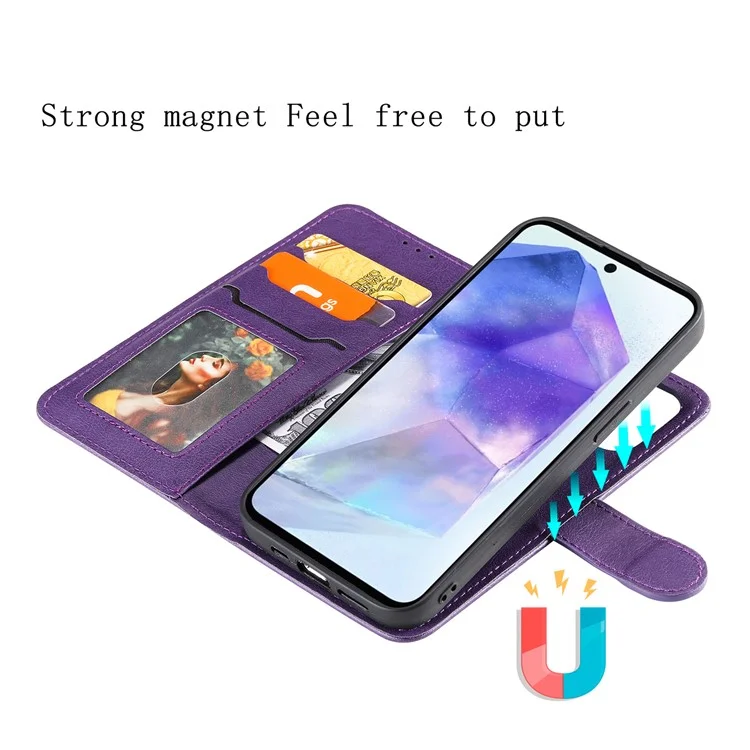 KT Lederreihe-3 für Samsung Galaxy A55 5G Hülle PU-Leder Abnehmbare Flip Wallet Phone Cover - Lila