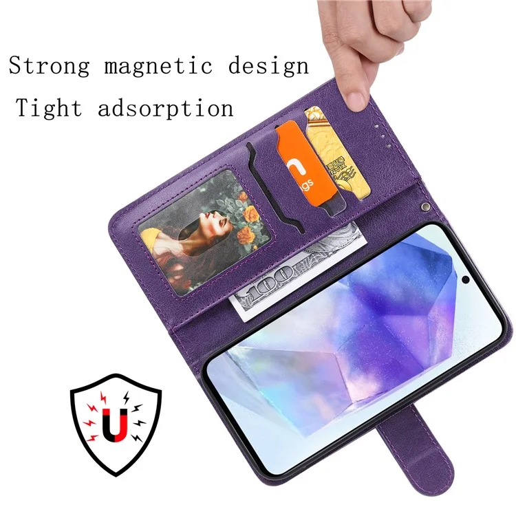 KT Lederreihe-3 für Samsung Galaxy A55 5G Hülle PU-Leder Abnehmbare Flip Wallet Phone Cover - Lila